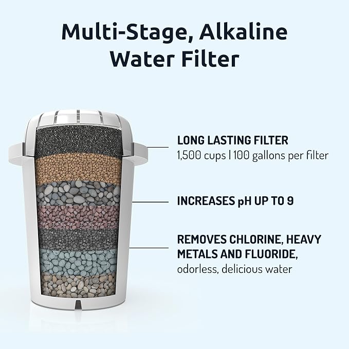 Invigorated Water PH001 Alkaline Water Filter Replacement for Pitchers & Dispensers, BPA-Free, Reduces Chlorine, Copper & Heavy Metals, Raises pH, 96 Gallons/Filter (1-Pack, White)