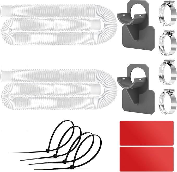 Replacement 1.25 Pool Hoses for Above Ground Pools, 1 1/4" x 59" Long, 2 Pack with 2 Hose Holders and 4 Metal Clamps (White)