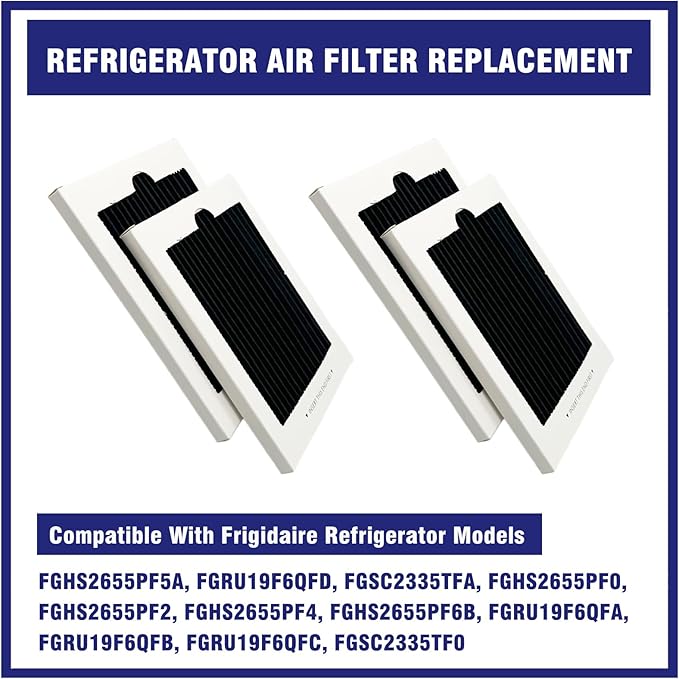 4 Pcs Refrigerator Air Filter Fit for Frigidaire FGHS2655PF5A, FGRU19F6QFD, FGSC2335TFA, FGHS2655PF0, FGHS2655PF2, FGHS2655PF4, FGHS2655PF6B, FGRU19F6QFA, FGRU19F6QFB, FGRU19F6QFC, FGSC2335TF0