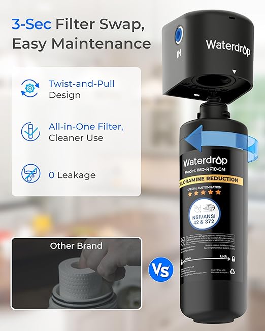 Waterdrop 10UB-CM Under Sink Water Filter System for 99% Chloramine Reduce, Ideal for California, Florida and Washington, NSF/ANSI 42 Certified (Include: System+Faucet)