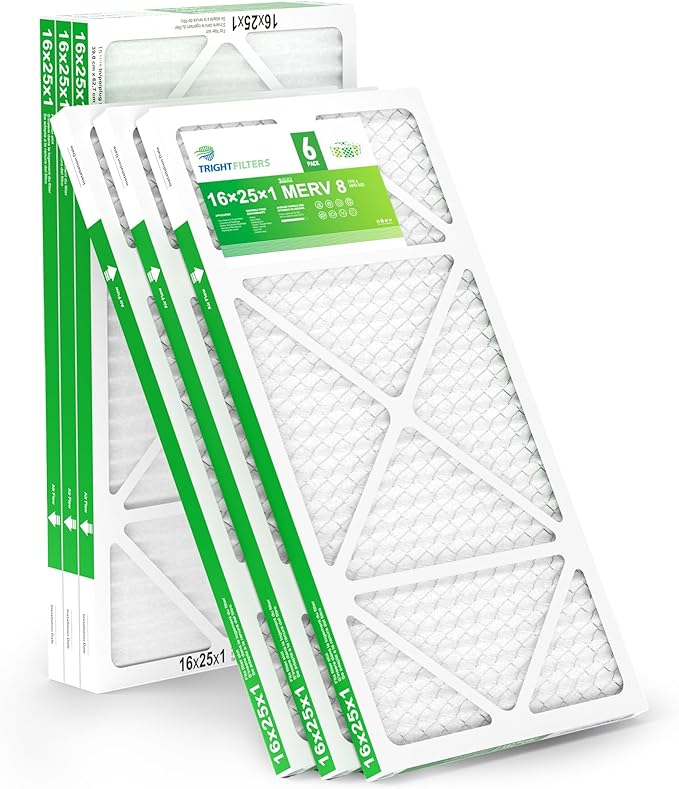 TRIGHTFILTERS 16x25x1 Air Filter 6 Pack, Durable MERV 8 Pleated Home HVAC AC Furnace Filters, Lightweight Compact Air Conditioner Filter Replacement