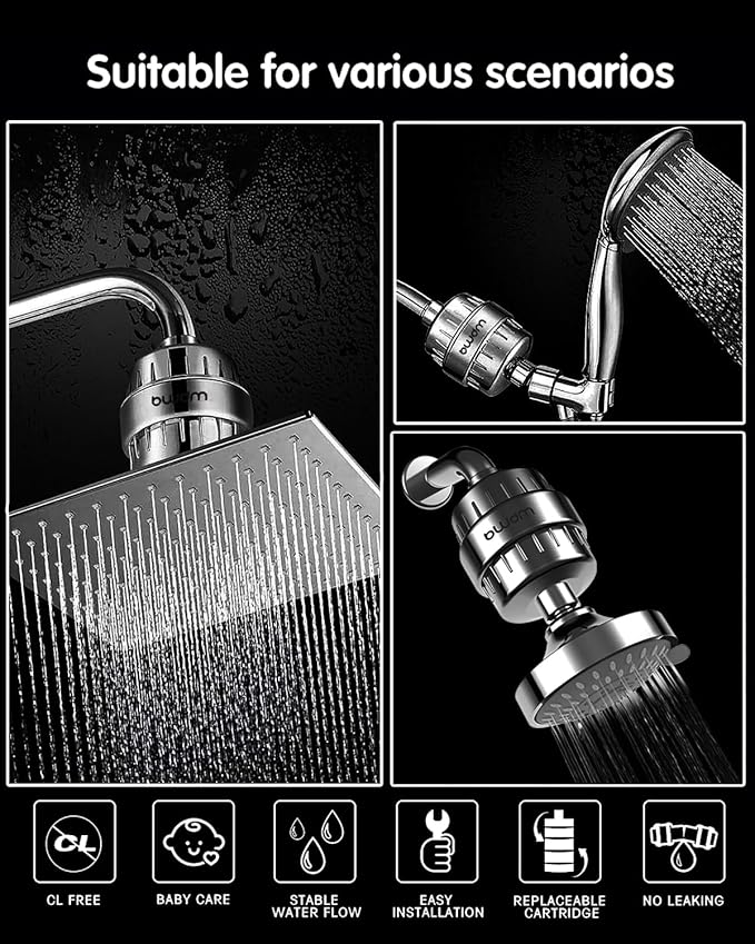 15 Stage Shower Filter Shower Head Filter - Hard Water Filter,Remove Chlorine Heavy Metals and Other Sediments, Vitamin C Water Softener Reduces Dry Itchy Skin,Dandruff (Brushed Nickel)