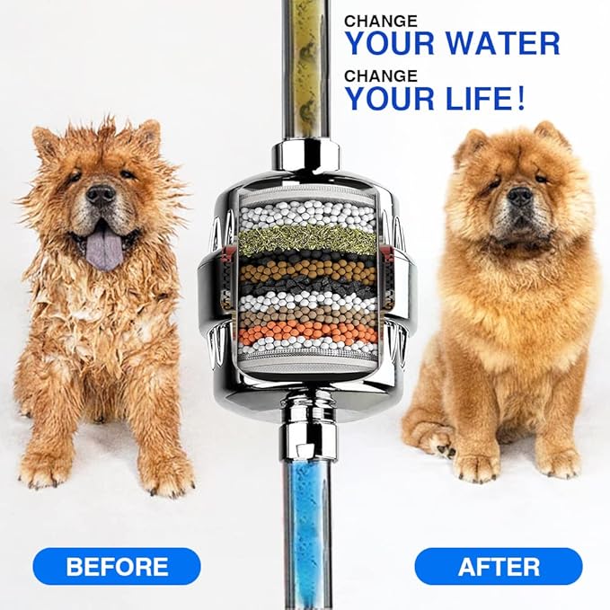 Chrome 15 Stage Shower Head Filter for Hard Water - High Output, Reduces Chlorine, Soothes Dry Skin & Itchy Scalp - Includes 2 Replaceable Filter Cartridges