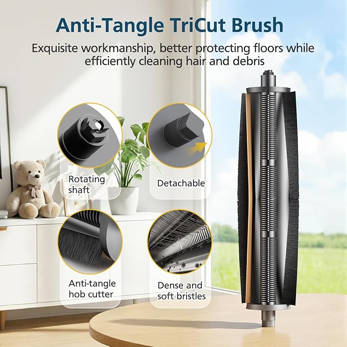 TriCut Brush Accessories for Dreame L40 Ultra (Gen 2)/ X40 Ultra/ D30 Ultra, for MOVA P10 (Gen 2)/ P50 Pro Ultra Robot Vacuum, with 1* TriCut Brush, 8* Mop Pad, 8* Dust Bag, 6* Filter, 6* Side Brush