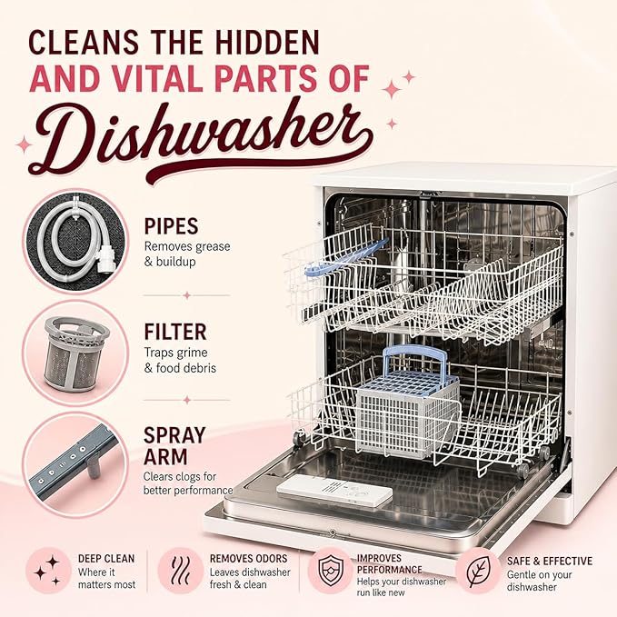 Dishwasher Cleaner And Deodorizer Tablets - 1 Year Supply Lemon Citrus Dishwasher Cleaning Tablets - Deep Cleaning Removes Limescale and Odors - Eco-friendly Dish Washer Machine Cleaner - Septic Safe