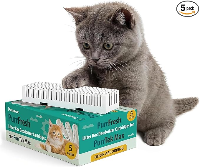 PetCove Cat Litter Box Odor Absorber – PurrTek Max Activated Charcoal Replacement Pods – 5 Pack Fragrance Free Ammonia Scent Eliminator Cartridges for Freshness