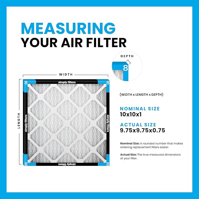 Simply 10x10x1 Air Filter, Merv 8, MPR 600, 6 Pack, Furnace Air Filter for HVAC (Actual Size: 9.75"x9.75"x0.75") DUST, Pet, & Allergy Control