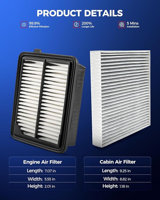 KAX Engine & Cabin Air Filter Kit, Replacement for Honda Accord 2014-2017, 2018-2022 2.0L (FULL HYBRID EV-GAS), Replace# CA11399 CF10134