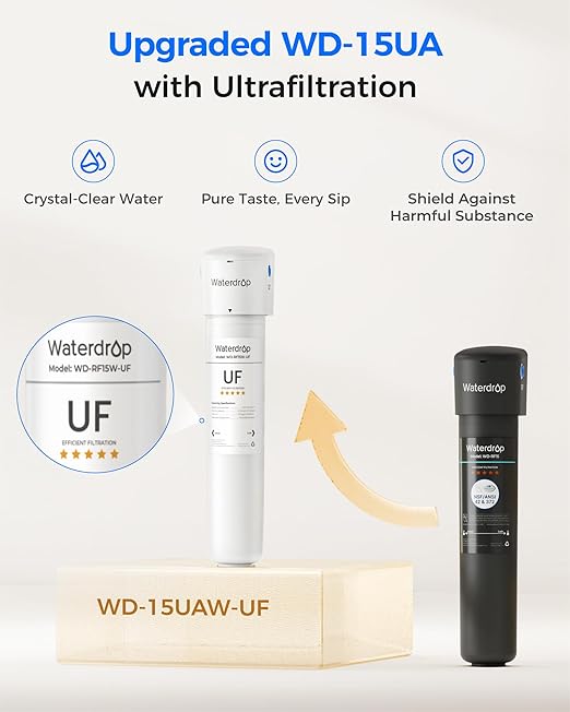 Waterdrop 15UAW-UF 0.01 μm Ultra Filtration Under Sink Water Filter System, 2 Years, Reduces Lead, Chlorine, Bad Taste & Odor, Connects Directly to Your Faucet