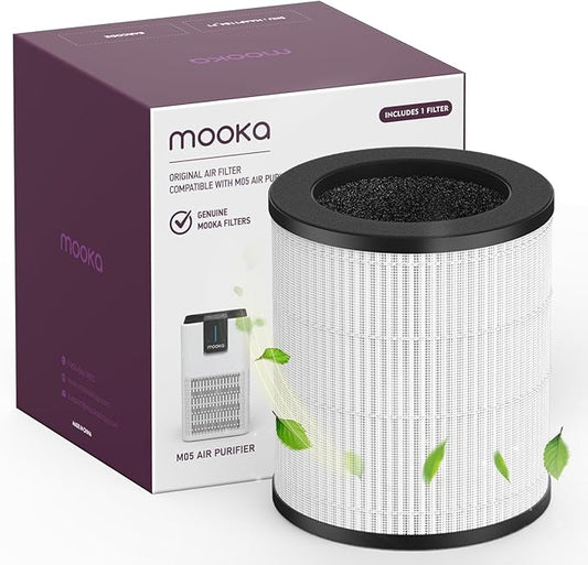 MOOKA M05 Air Purifier Filter, 3-in-1 True HEPA Filter, High-Efficiency Activated Carbon Air Filter for Smoke, Odor, Dander, Pollen