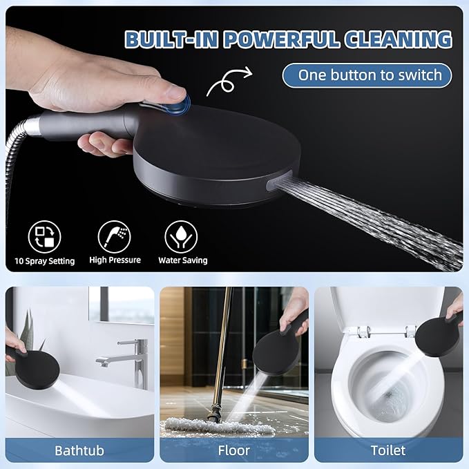 All Metal Rain Shower Head, 10” High Pressure Rainfall Shower Head with Handheld, 5" Large Handheld Showerhead Powerful Cleaning 10-Spray, 16" Shower Extension Arm Adjustable Height/Angle, Matte Black