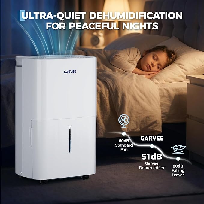 Garvee 50 Pint Dehumidifier for up to 5,500 Sq Ft, with Reusable Air Filter 2.4 Gallon Water Tank, Compact for Home, Basement, Large Sized Rooms, Bathroom