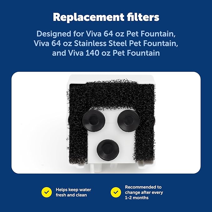 PetSafe Foam Filters for Cat and Dog Fountains, 2-Pack, Replacement Filters for Viva Pet Water Fountains for Cats and Dogs - PAC00-17960