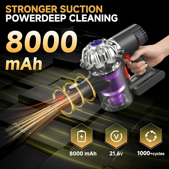 8000mAh V6 Battery Replacement Compatible with Dyson V6 (Animal/Absolute/Motorhead/Fluffy/SV03/SV04/SV05/SV06 /SV07/SV09/DC58/DC59/DC61/DC62/DC72/DC74) Cordless Vacuum Cleaner