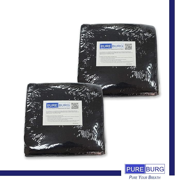 PUREBURG 16"x48" Cut-to-Fit Carbon Filter Sheet - Universal Charcoal Air Filter Roll for Range Hoods, Furnace, Air Purifiers, Dehumidifiers - High-Efficiency Household Odor & VOC Eliminator, Pack of 2