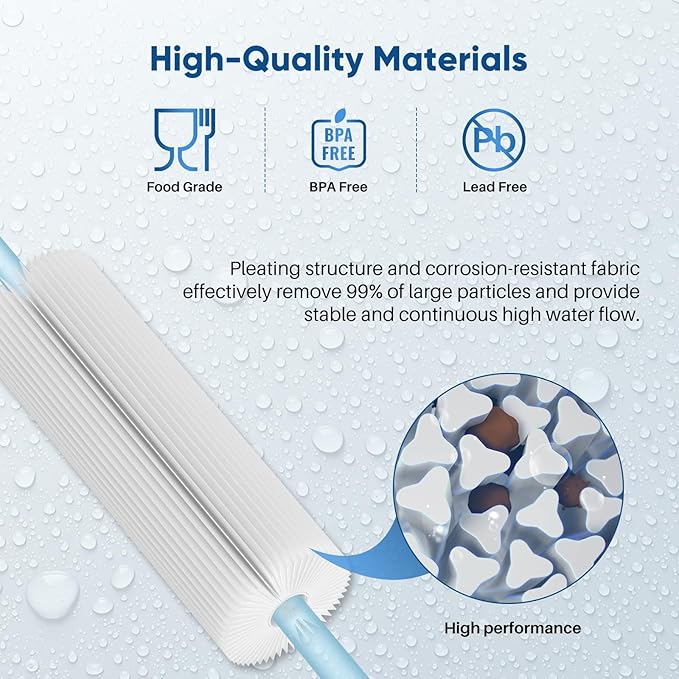 PUREPLUS 20 Micron 10" x 4.5" Whole House Pleated Sediment Filter for Well Water, Replacement Cartridge for GE FXHSC, Culligan R50-BBSA, Pentek R50-BB, DuPont WFHDC3001, W50PEHD, GXWH40L, 3Pack