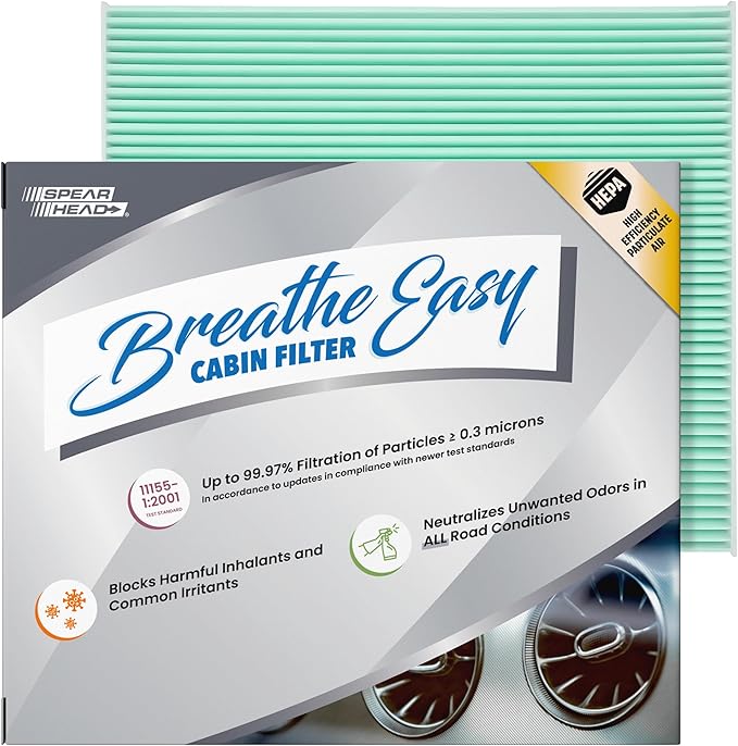 Spearhead HEPA Breathe Easy Cabin Filter, Up to 99.97% Filtration of 0.3 Micron Particles w/No Airflow Reduction (BE-776H)