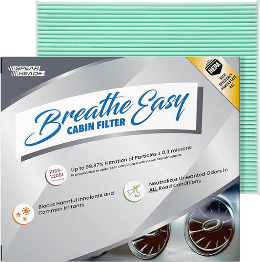Spearhead HEPA Breathe Easy Cabin Filter, Up to 99.97% Filtration of 0.3 Micron Particles w/No Airflow Reduction (BE-776H)