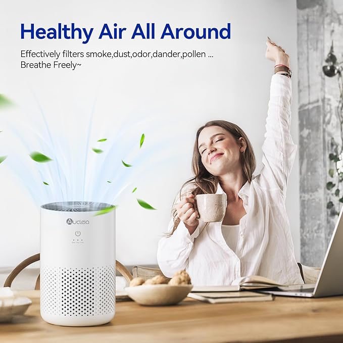 Aucleia Air Purifiers for Bedroom Home with H13 True HEPA Filter, 20dB Quiet Air Cleaner for Pets Hair Dander Odor, Smoke Dust Pollen, Aromatherapy Function, White