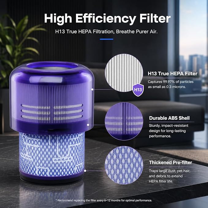 2 Pack SV18 Vacuum Filter Replacement for Dyson V9 Motorbar SV18 Digital Slim Cordless Vacuum, Part No. 970612-01 for Dyson HEPA Digital Slim Post-Filter