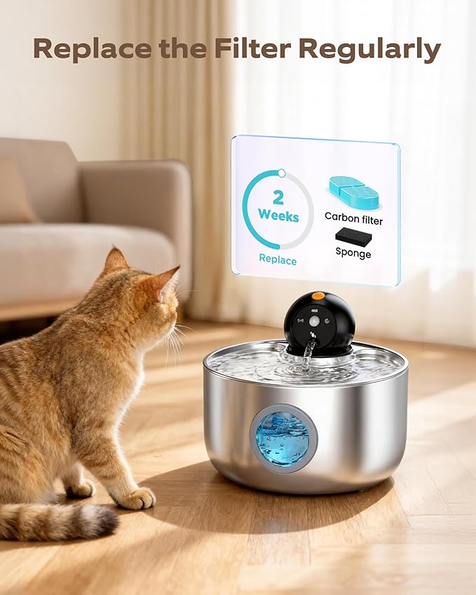 Cat Fountain Filter Replacement: Wireless Pet Water Fountain Filters - 24 Filters for Cordless Cat Drinking Fountain - 12 Pack Carbon Filters + 12 Pack Sponges Filters (6-Month Supply)