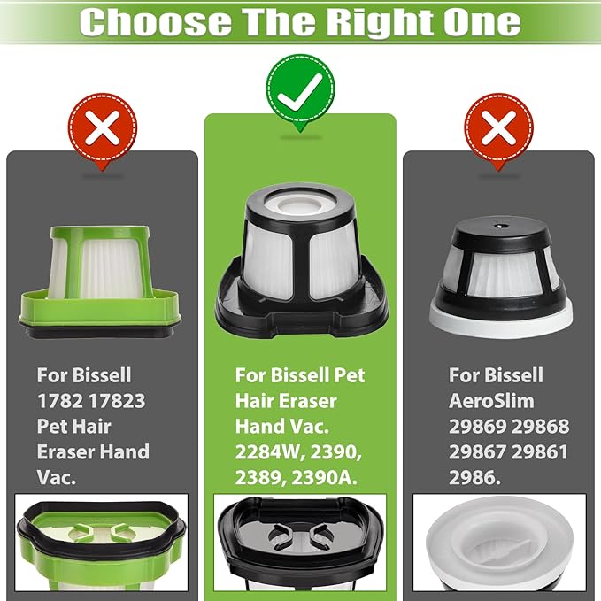 2390A 2284W Filter Replacement Compatible with Bissell Pet Hair Eraser Vacuum filter 2390A 2390 2389 2284W 2579, Compare to Parts # 1614212 1614203 1614204, 4 Mesh Filters and 8 Foam Filters