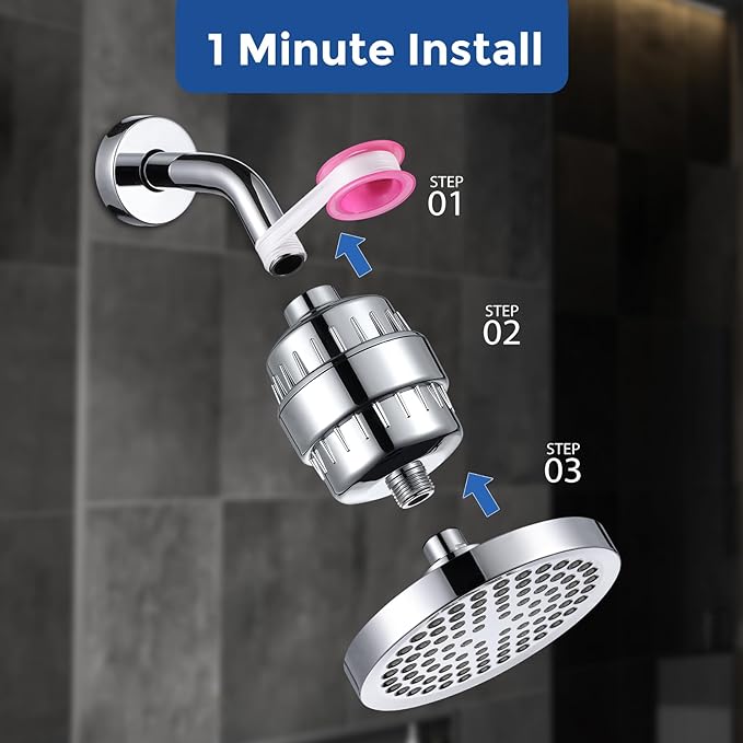 Iopsk Filtered Shower Head with 23 Stage Water Softner,High Pressure Shower Filter Head for Hard Water,Powerful Shower Head with Filters,Reduces Chlorine and Heavy Metals(6" Round,Polished Chrome)