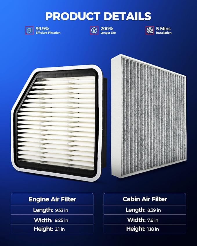 KAX Engine & Cabin Air Filter Kit, Replacement for Lexus IS250 2006-2013, GS350 2007-2011, IS350 2006-2013, GS430 2006-2007, Replace# CA10347 CF10285