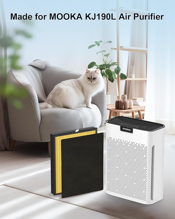 MOOKA Genuine Pet Care Filter Replacement for KJ190L KJ190H, 3-in-1 Washable Pre-filter, H13 HEPA Filter for Pollen Smoke Pets Hair Dust, More Activated Carbon for Pet Odor and Dander, 2 Packs