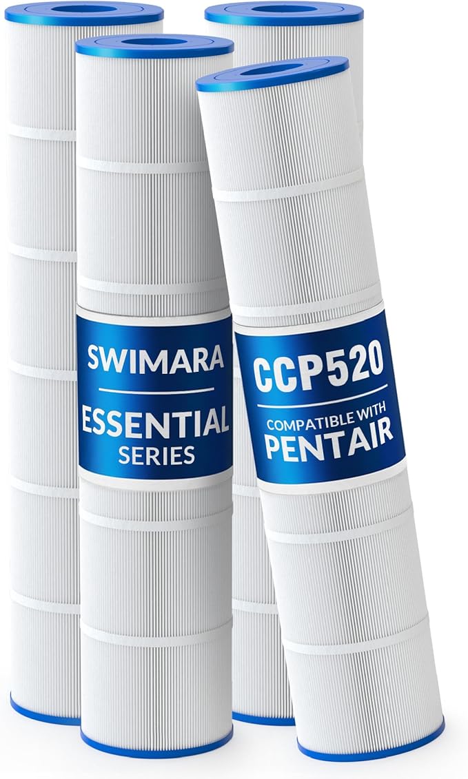 Pool Filter Cartridge, Essential Series, Replacement for PCC130 R173578 178585 817-0131, Compatible with Pentair Clean & Clear Plus 520 Waterway 525, Cylindrical Fabric, 520 Sq. Ft. 4-PK