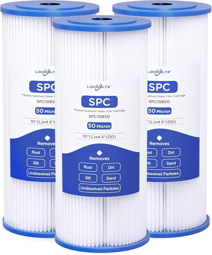 W50PEHD Whole House 50 Micron 10" x 4.5" Pleated Polyester Sediment Well Water Filter Cartridge Replacement for R50-BBSA, ECP50-BB, R50-BB, SPC-45-1050, AO-WH-PREL-RPP, FXHSC, W50PEHDA (Pack of 3)