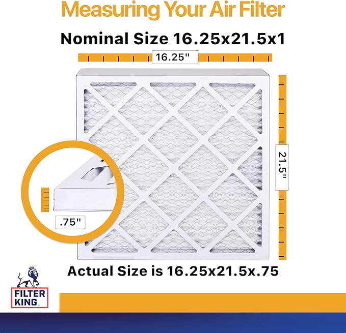 Filter King 16.25x21.5x1 Air Filter (MERV 13) (4-Pack) Dust & Allergy Control AC Furnace Filters, MADE IN USA, HVAC, Pleated, Electrostatic (Actual Size: 16.25 x 21.5 x .75)