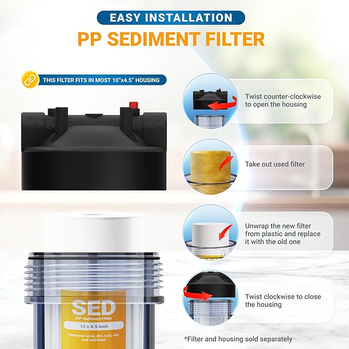 Max Water 5 Micron 10 x 4.5 Whole House Sediment Water Filter Well Water 10-inch Big Water Filter Replacement Cartridge Compatible with W15-PR, DGD-5005, AP810, HD-950A, WFHD13001B, 4-Pack
