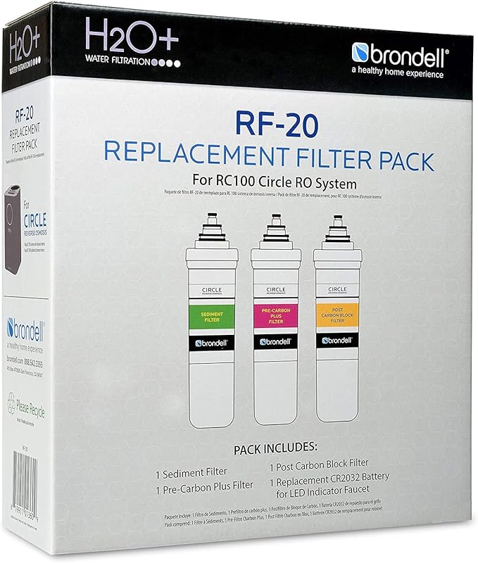 Brondell RF-20 Water Filter Replacement for Circle, Sediment and Carbon Block, Under Sink Reverse Osmosis Filtration System, Lasts 6 Months