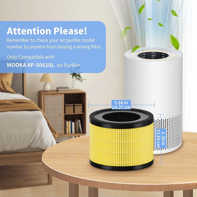 4 Packs AP-S0610L Pet Care Replacement Filters Compatible with MOOKA AP-S0610L Air Purifier, 3-Stage System for Odors, Dander and Smoke