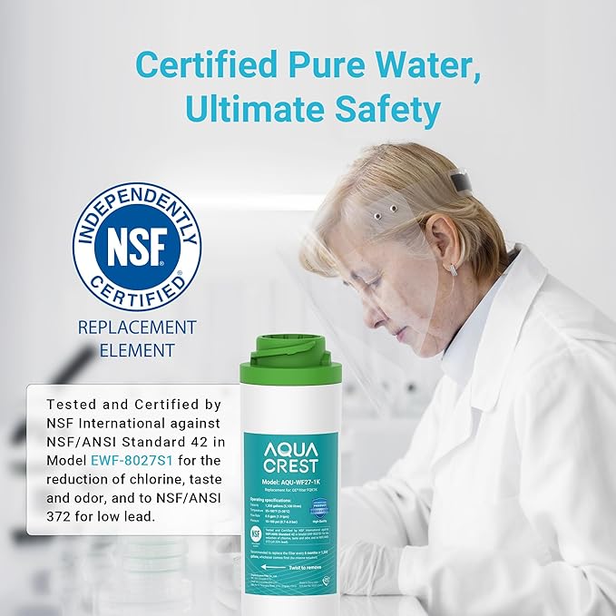 AQUA CREST FQK1K Under Sink Water Filter, Replacement for GE FQK1K, FQK2J, Compatible with GE GXK185K and GX1S50R, NSF/ANSI 42 372 Certified, Reduces Chlorine, Taste&Odor, 1350 Gallons, 2 Pack
