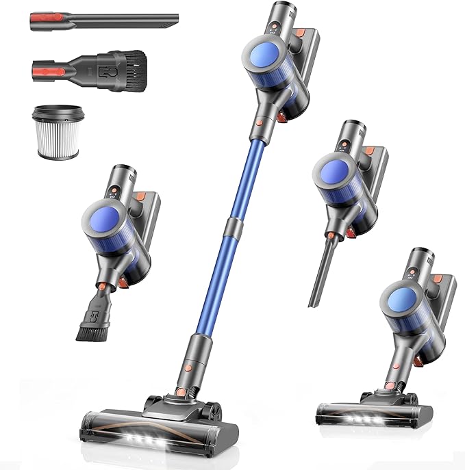 Dzaki Cordless Stick Vacuum Cleaner, 50KPa Brushless Motor Vacuum with Anti-Tangle, LED Display, 55-Min Runtime & Detachable Battery for Pet Hair, Carpet & Hardwood Floors