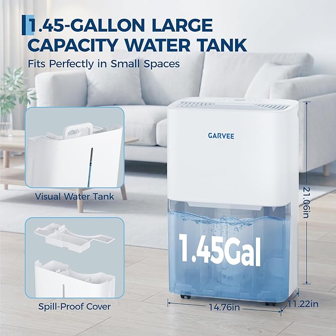 Garvee 22 Pint Dehumidifier for up to 3,000 Sq Ft, with Reusable Air Filter Control, Compact for Home, Basement, Large & Medium Sized Rooms, Bathroom