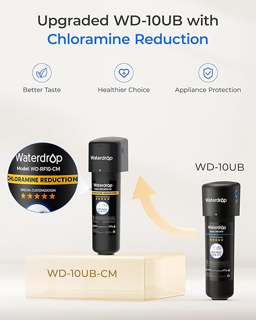 Waterdrop 10UB-CM Under Sink Water Filter System for 99% Chloramine Reduce, Ideal for California, Florida and Washington, NSF/ANSI 42 Certified (Include: System+Faucet)