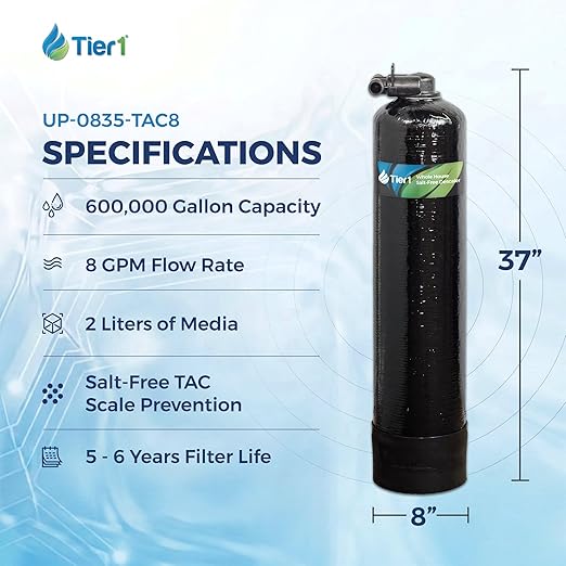 Tier1 Whole House Scale Prevention System | 600,000 Gallon TAC Conditioner | Salt-Free Descaler with Upflow Design | Hard Water Scale Control for Home Filtration