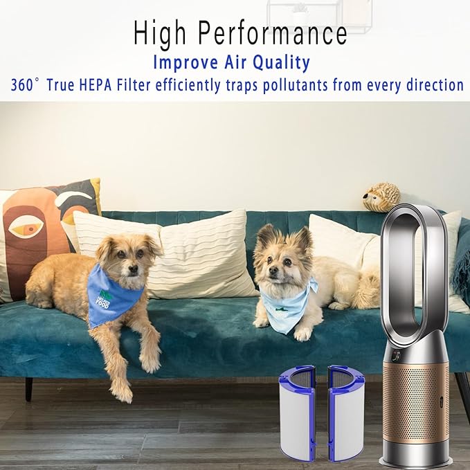 360° Combi Glass 2-in-1 HEPA+Carbon Replacement Filter for Dyson TP07 HP07 TP06 HP06 TP10 HP10 TP09 HP09 TP04 HP04 PH04 PH03 PH02 PH01 Air Purifier, H13 Grade True HEPA Pure Cool Hot Fan Filter, Blue