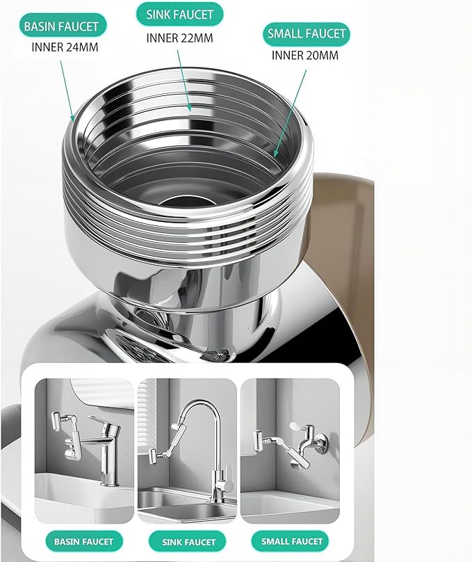 1080°Rotating Faucet Extender With Upward Facial Mist,4 Water Modes & Filter,Swivel Faucet Extender for Bathroom Kitchen,Multifunctional Universal Robotic Arm -Wash Face/Hand/Hair (Silver-1PCS)