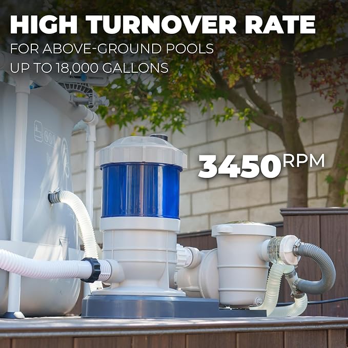 XtremepowerUS 1,800 GPH Pool Cartridge Filter System w/Pool Pump for Above Ground Swimming Pool Up To 18,000 Gallons, 1.5” Ports Includes Hoses and Adaptors