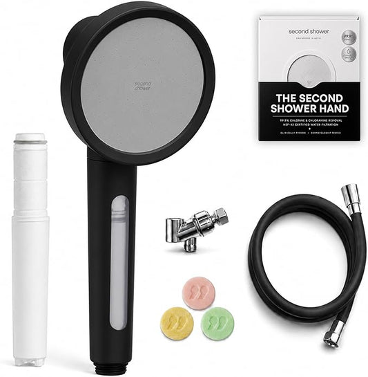 SecondShower Filtered Shower Head with Handheld for Hard Water - NSF Certified 99.9% Chlorine Removal, High Pressure, Korean Vitamin C Filter for Soft Skin & Hair (Matte Black)