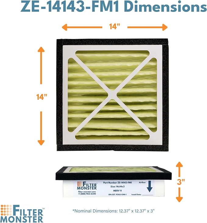 Filter-Monster - Replacement Bundle - Compatible with Zephyr VGF Series 14x14x3 Whole Home Return Air Grille Filter, 2 Filter Replacement Bundle