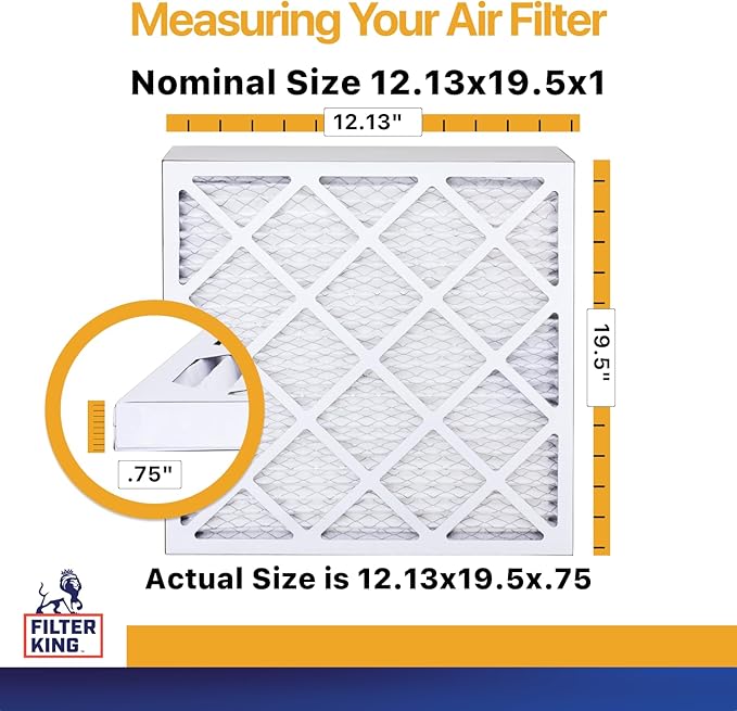 Filter King 12.13x19.5x1 Air Filter (MERV 13) (6-Pack) Dust & Allergy Control AC Furnace Filters, MADE IN USA, HVAC, Pleated, Electrostatic (Actual Size: 12.13 x 19.5 x .75)