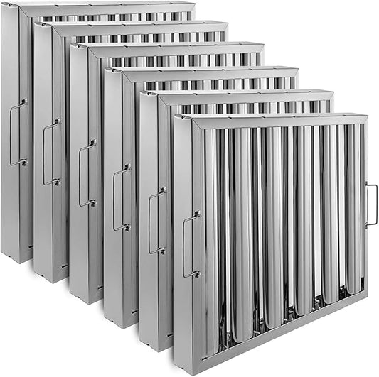 VBENLEM Pack of 6 Hood Filters 19.49”L x 15.55”W 430 Stainless Steel 5 Grooves Commercial Hood Filters, Range Hood Filter for Grease Rated Commercial Kitchen Exhaust Hoods