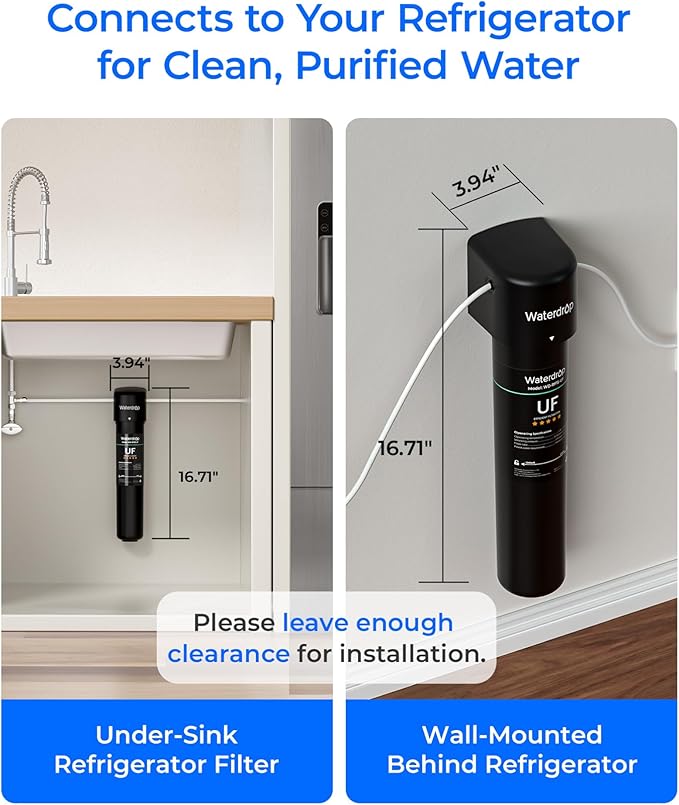 Waterdrop 15UC-UF 0.01 μm Inline Water Filter for Refrigerator, 2 Years, In Line Water Filter for Icemaker, Ideal for Ice Maker, RV, Refrigerator, 1/4 inch Direct Connect, NSF/ANSI 42 Certified
