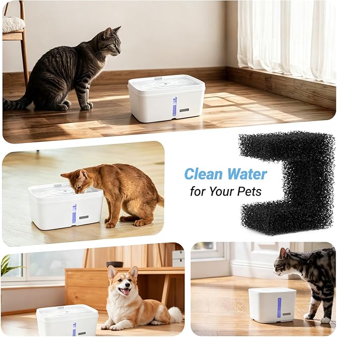 20 Pack Foam Filters Replacement for Pet Fountains Compatible with Petsafe Viva 64oz and 140oz, Sponge Multi-Layer for Cats and Dogs Daily Drinking, Blocks Hair and Residue Prevent Clogging