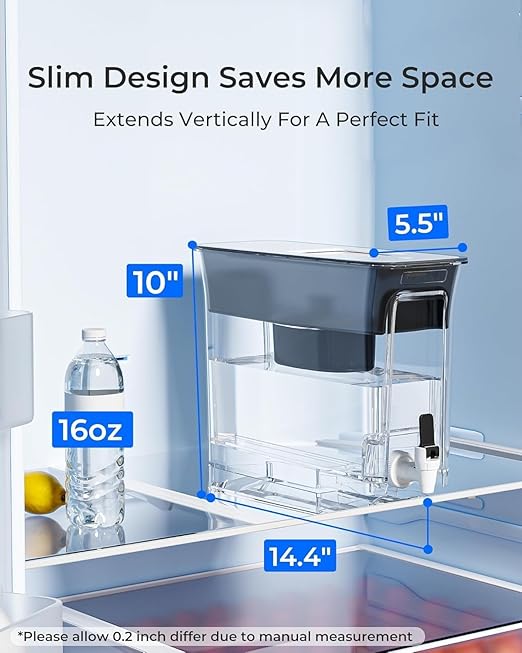 Waterdrop WFD-40L Water Filter Dispenser, 35-Cup Slim Water Filter Pitcher, Large Capacity, 200-Gallon Long-Life, Reduces Chlorine, PFOA/PFOS and More, BPA Free, Black